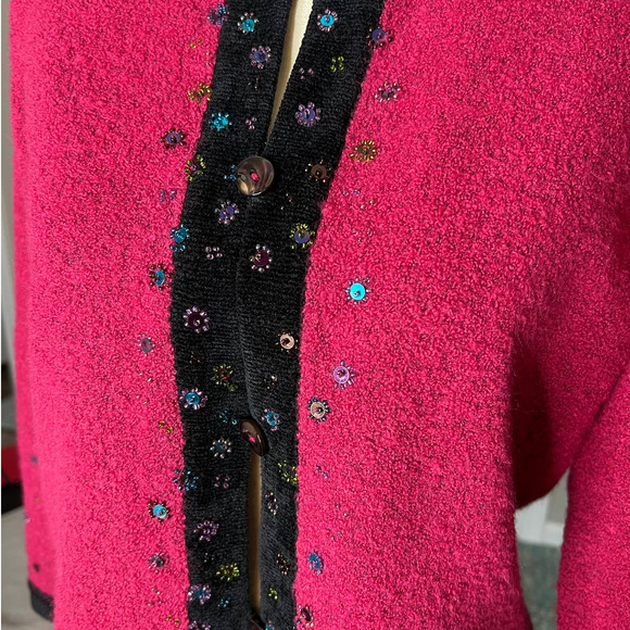 Sigrid Olsen Women's Cardigan Size PS in pink w/Multicolored Sequins and Beads - Picture 2 of 6